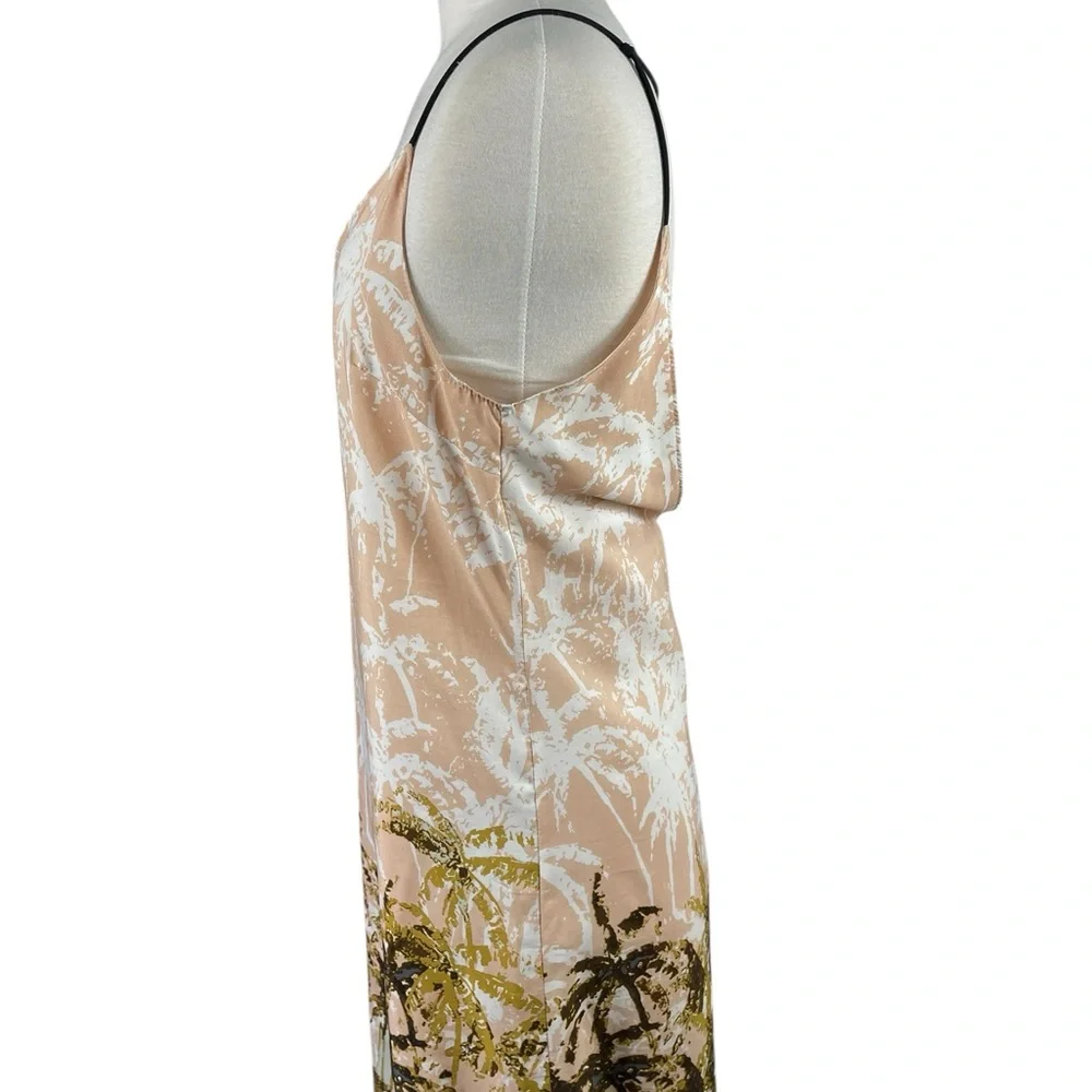 Audrey Tropical‎ Palm Maxi Slip Dress Tan and White, Size Small